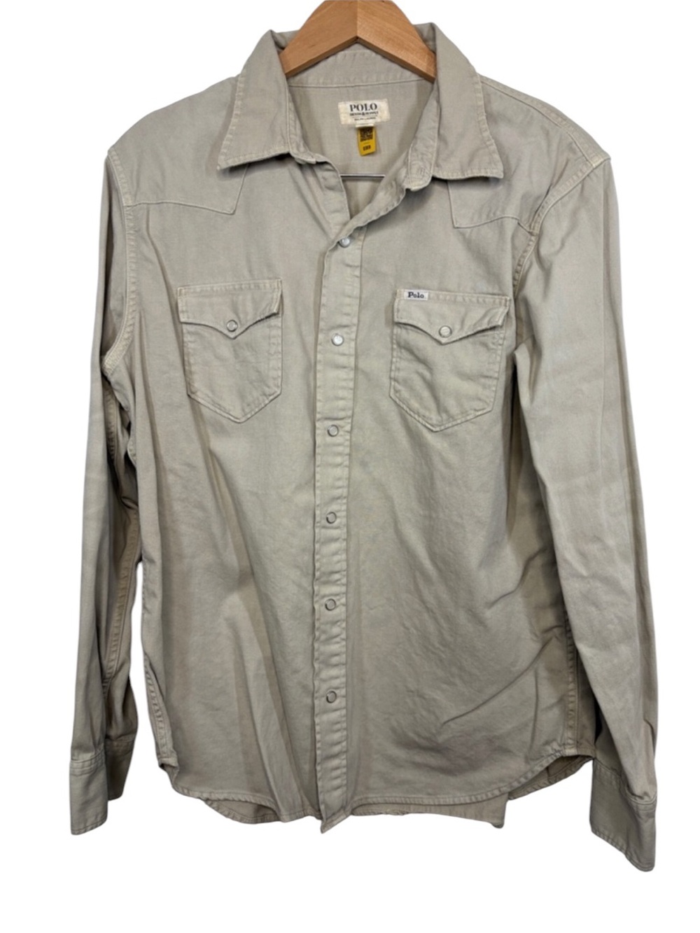 Lot of 2 Polo Denim & Supply Tan Cotton Pearl Snap Shirt Men Size Large BLEMISH - Picture 2 of 11